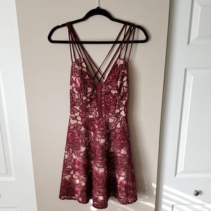 Maroon Sequin Floral Dress